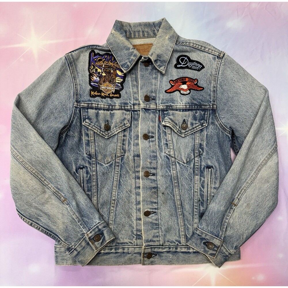 VTG Levis Denim Jacket Men 38 Red Tag 80s Type III 70506-0217 With Patches